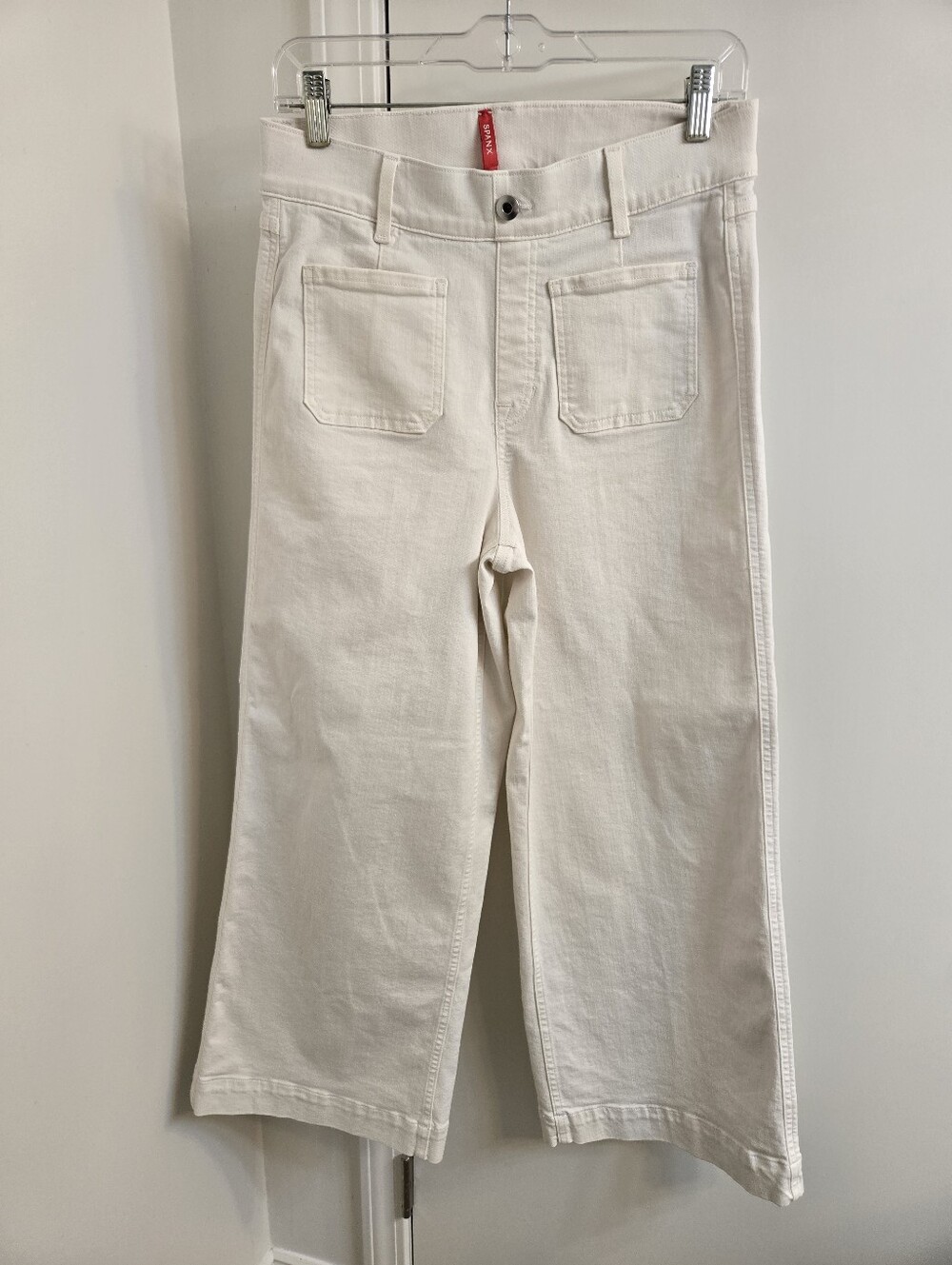 SPANX EveryWear Cropped Wide Leg Jeans Ecru Cream High Rise Pull On Size M